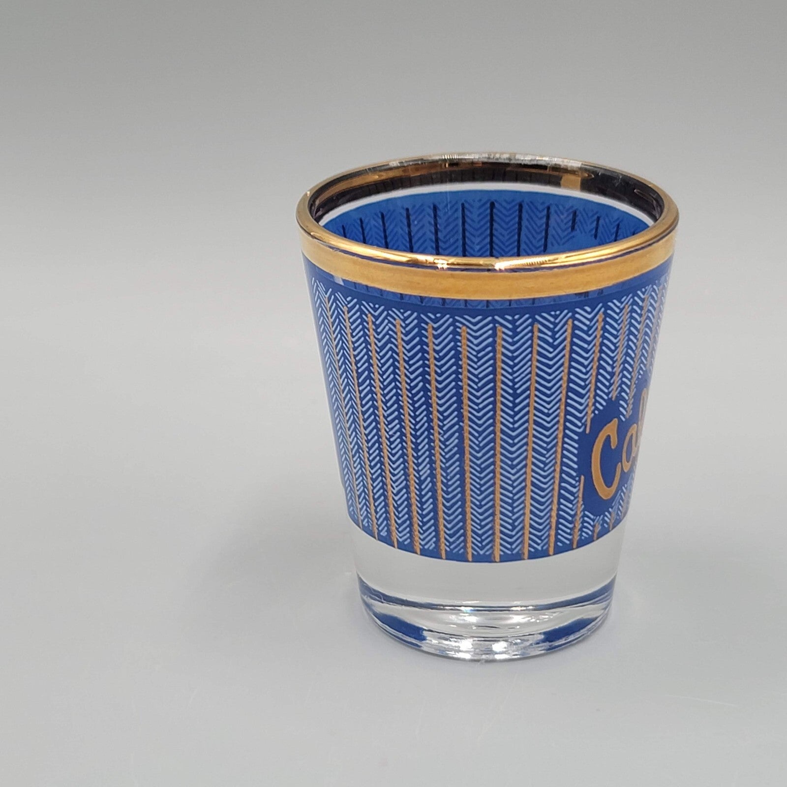 Vintage California Shot Glass Blue Gold Clear Souvenir  2 oz