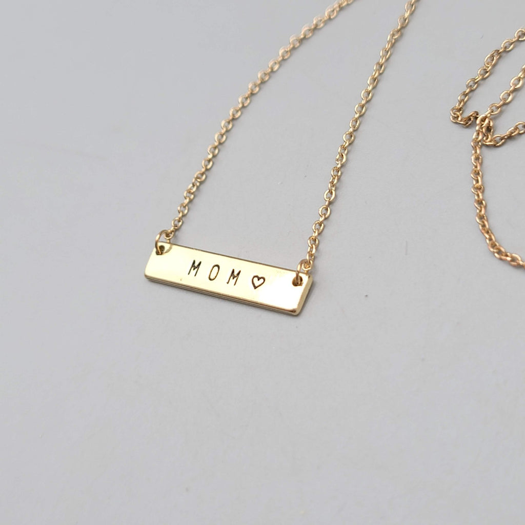 MOM Bar Pendant Necklace Gold tone Minimalist 16"-18"