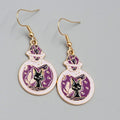 Potion Black Cat Pierced Earrings Enamel Gold tone Dangle New 1 1/8"
