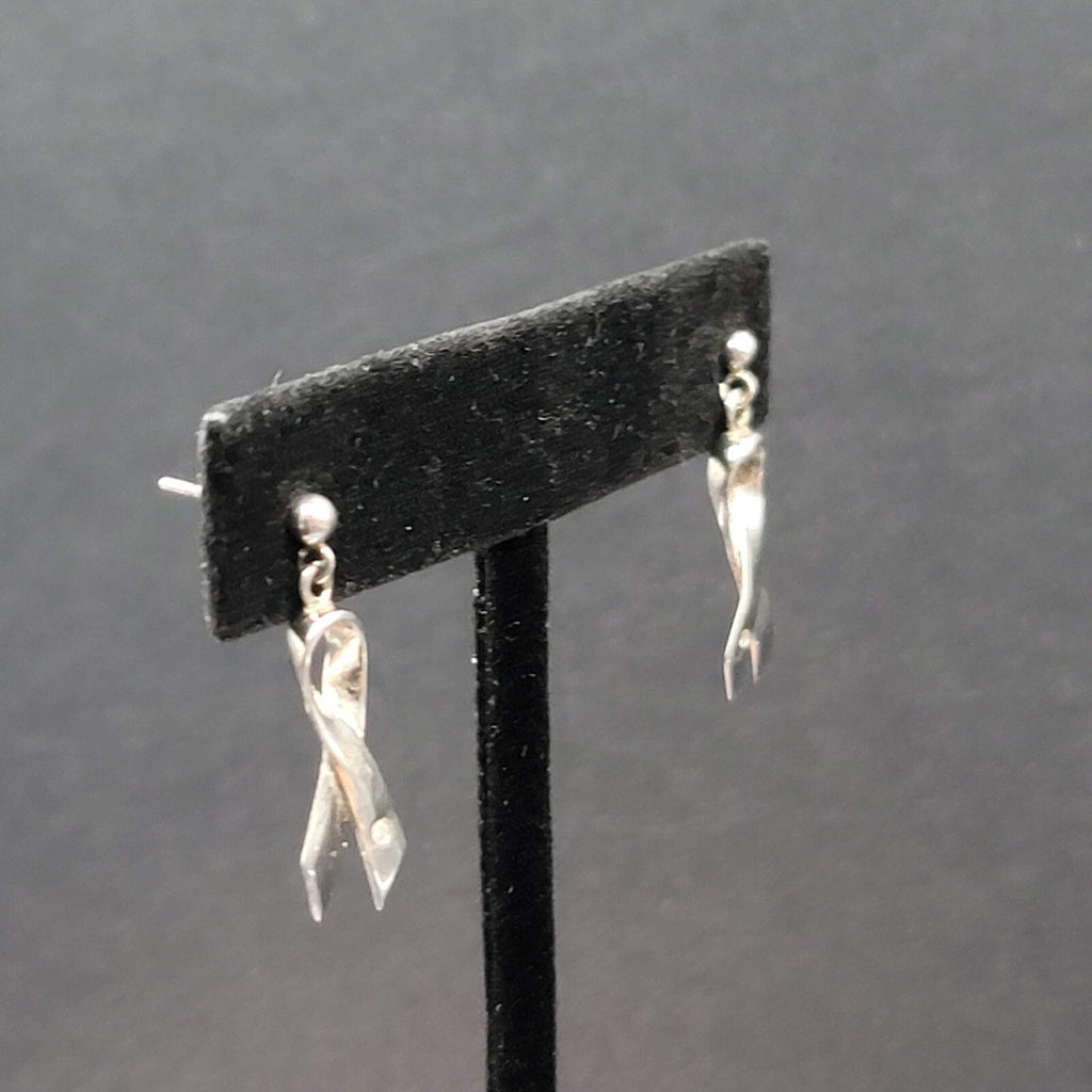 Sterling Silver Pierced Earrings 925 Charity Awareness Ribbon Dangle 3/4"