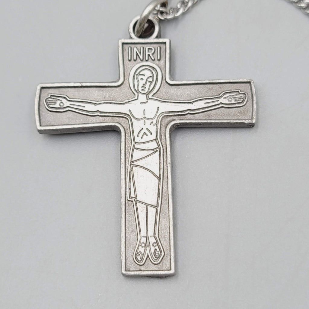 Christian Cross Necklace 30" Silver Tone Jesus Crucifix INRI Pendant Chain 30"