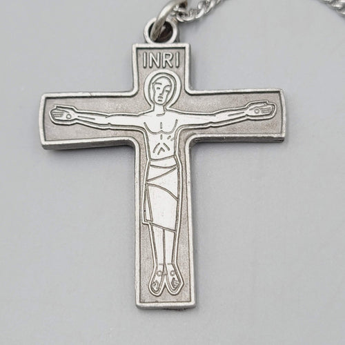 Christian Cross Necklace 30" Silver Tone Jesus Crucifix INRI Pendant Chain 30"