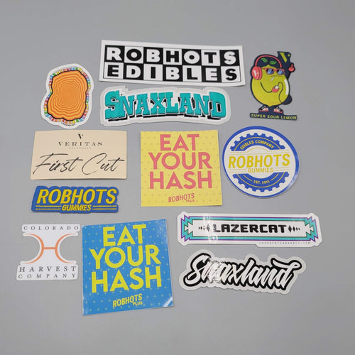 Dispensary Sticker Lot Robhots LazerCat Snaxland Veritas Colorado Harvest