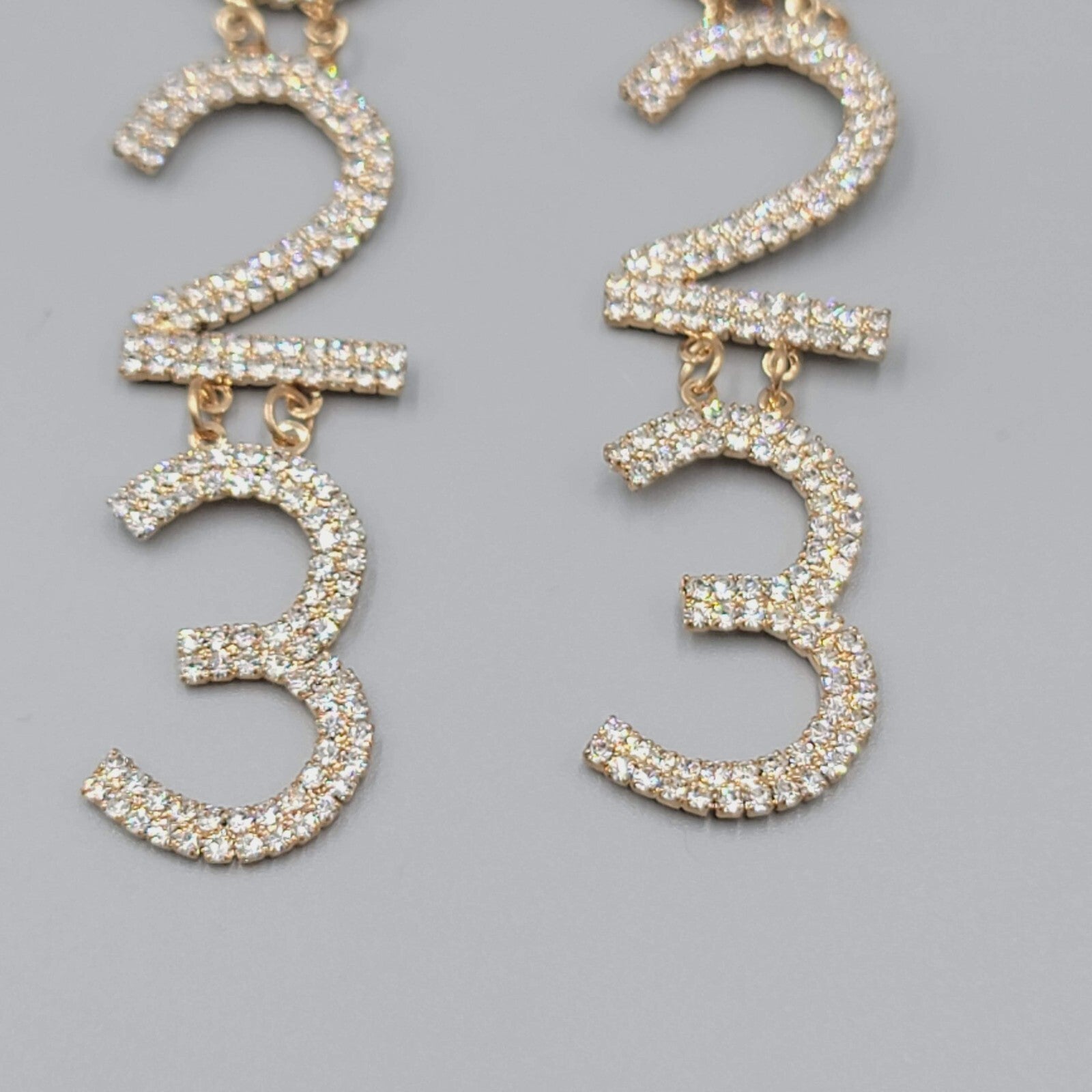 2023 Pierced Earrings Gold tone Rhinestone Dangle Long 4.75"
