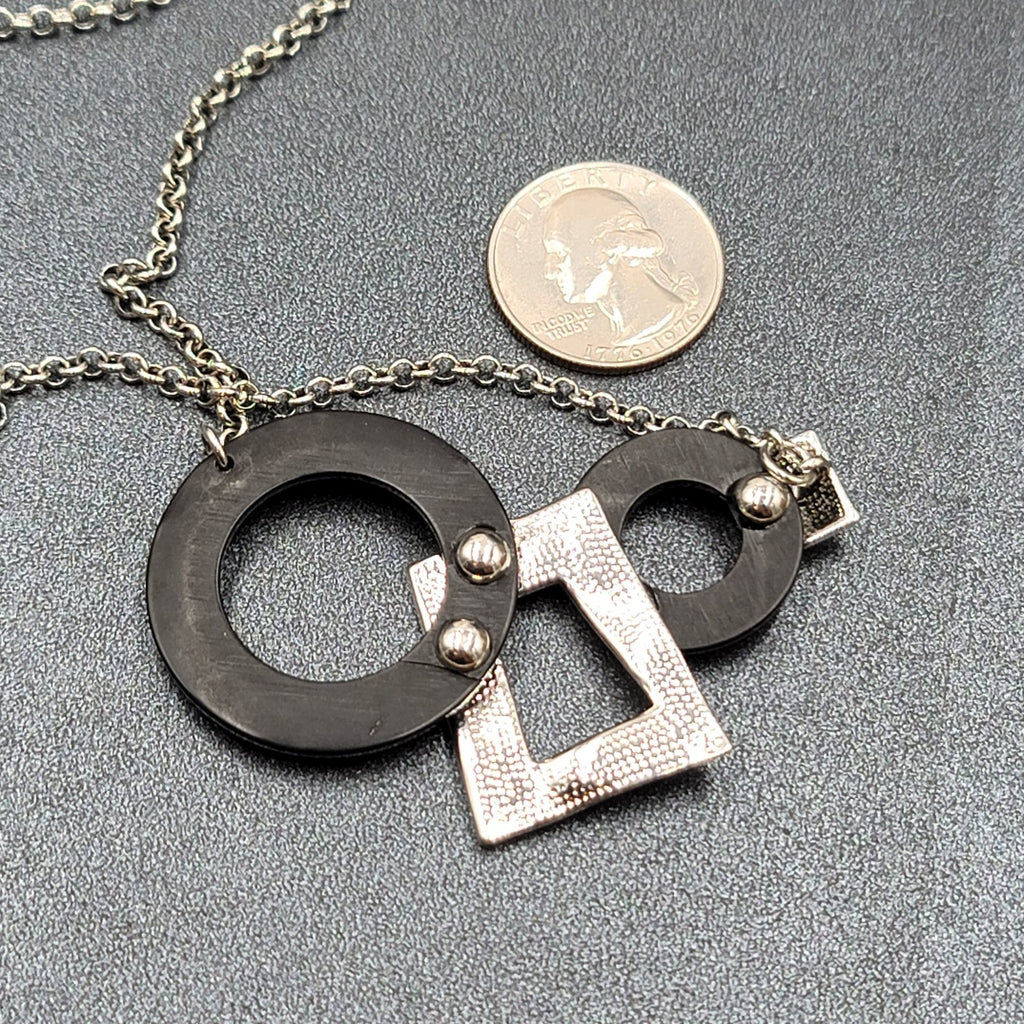 Geometric Necklace Black Accent  Silver tone Chain 16"-19"