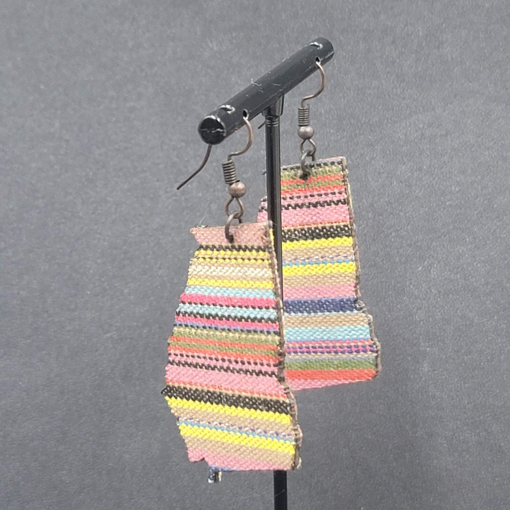 Pierced Earrings Fabric Cut out State of Missouri Dangle 1.75"