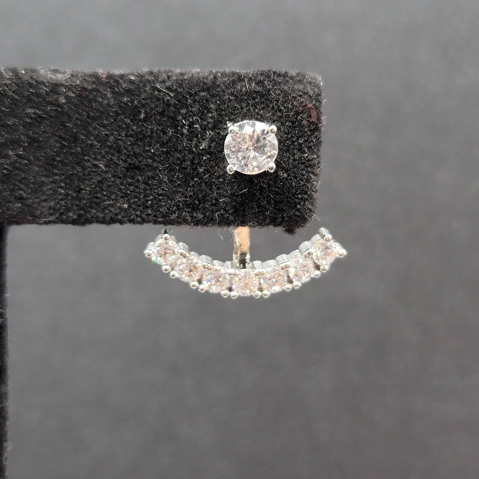 Pierced Earrings Silver tone Crystal Drop Jacket Studs 5/8"