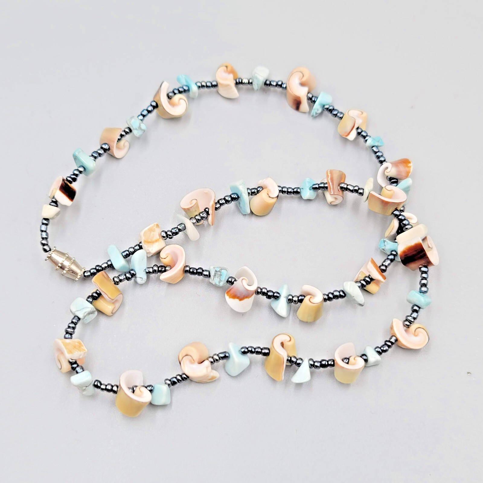 Swirl Seashell Bead Necklace Beach Boho Multicolor 18"