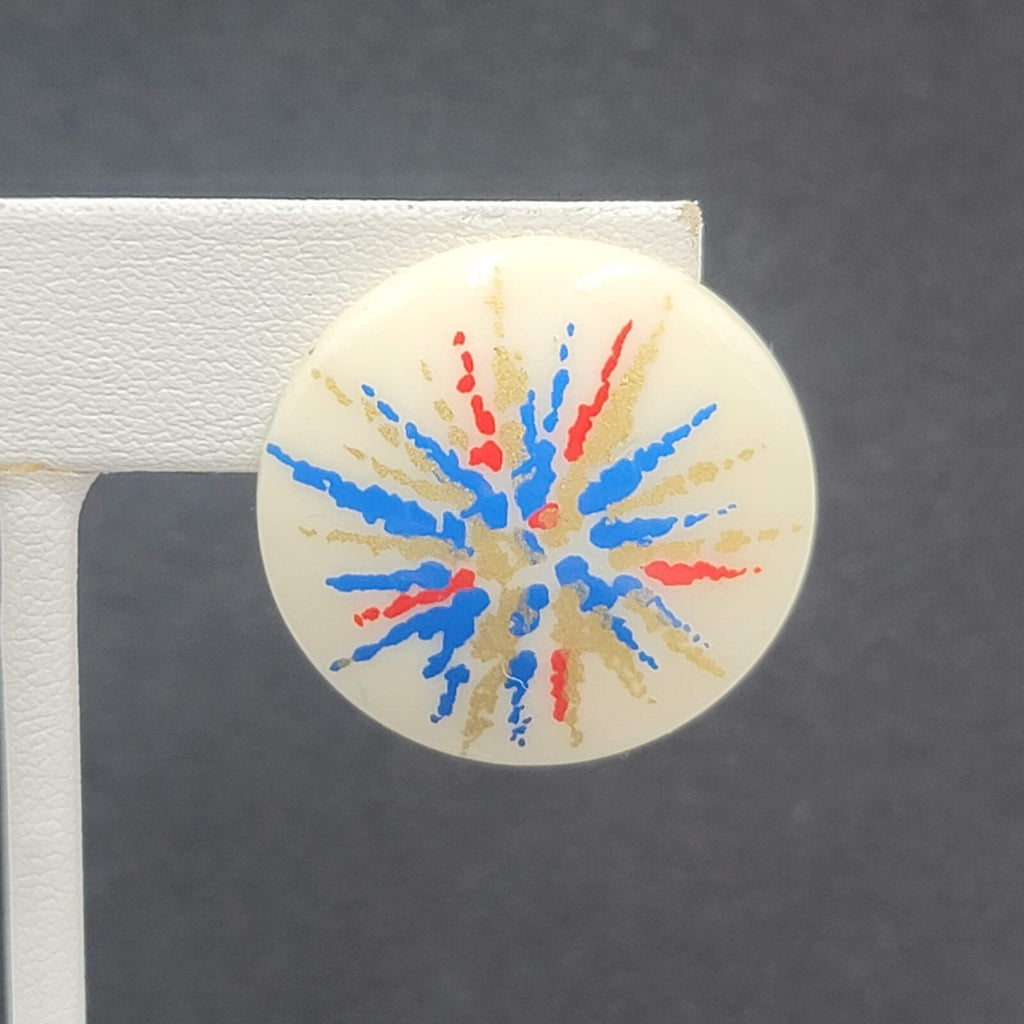 Vintage Pierced Earrings Acrylic White Red Blue Gold Artistic Round Drop 1 1/8"