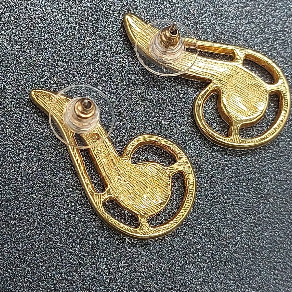Vintage Pierced Earrings Gold Plated Pink Enamel Statement 1 1/4"