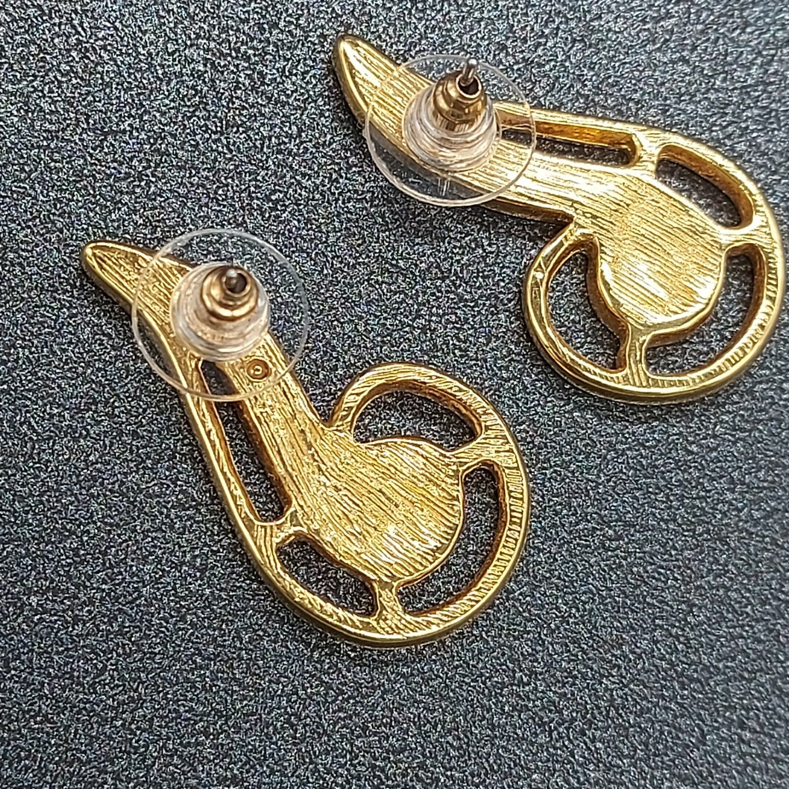 Vintage Pierced Earrings Gold Plated Pink Enamel Statement 1 1/4"