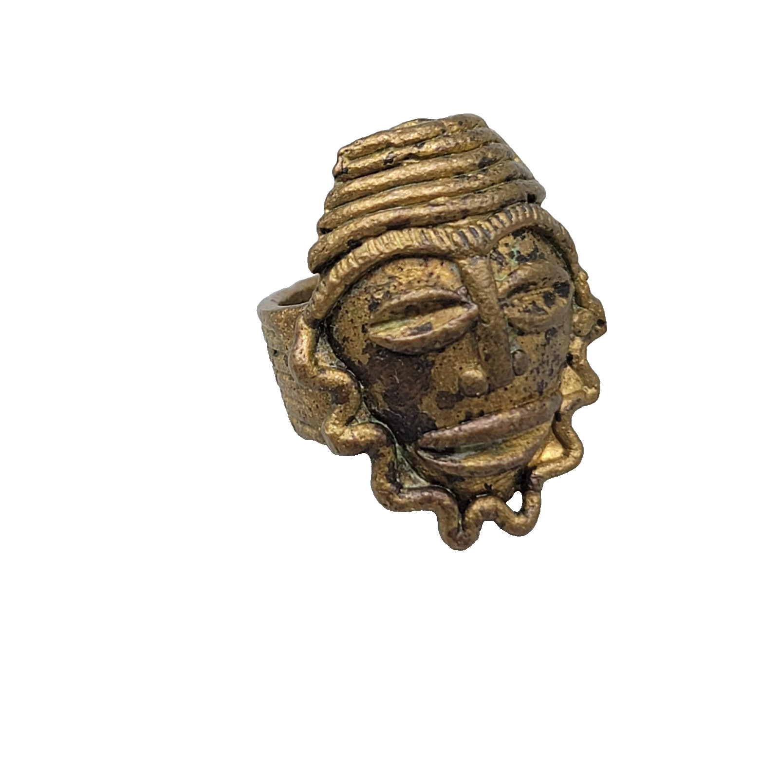 Vintage Brass Bronze Face Mask Ring Size 5 Tribal African Handmade Sculptural