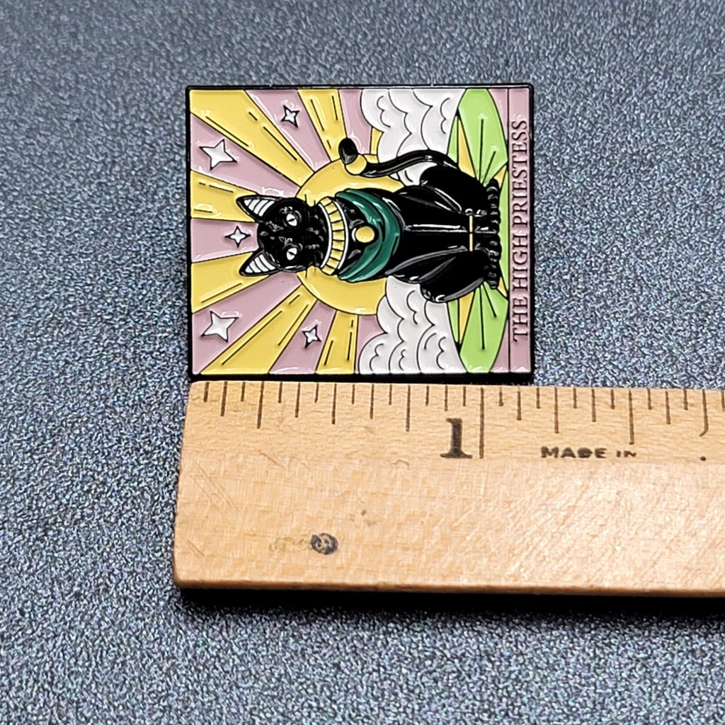 The High Priestess Tarot Card Black Cat Enamel Lapel Hat Pin 1 1/8"