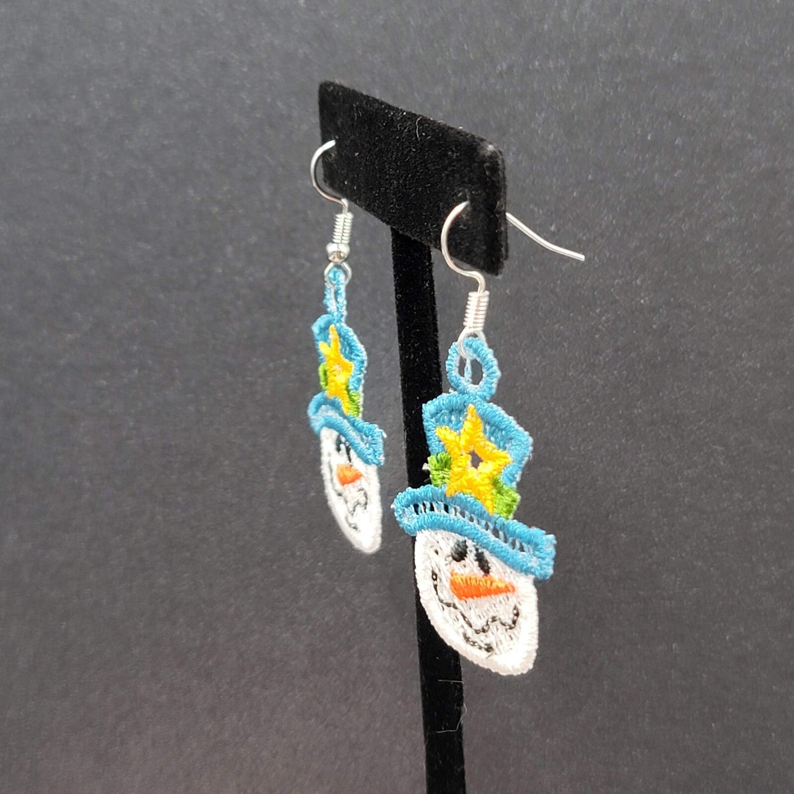 Christmas Pierced Earrings Threaded Snowman Dangle 1.5"