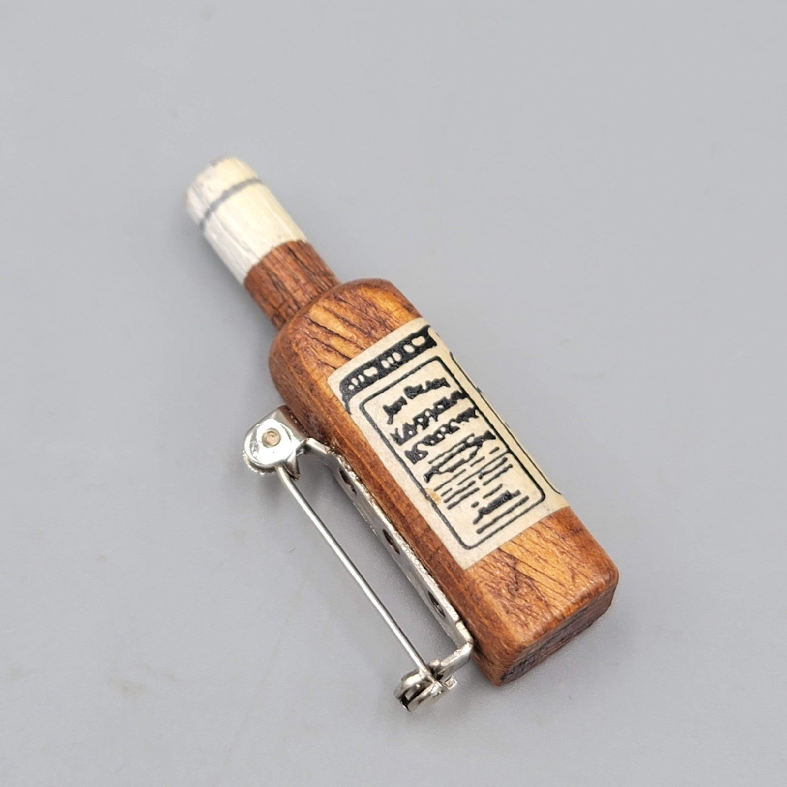 Vintage Jim Beam Bottle Wood Brooch 2 in