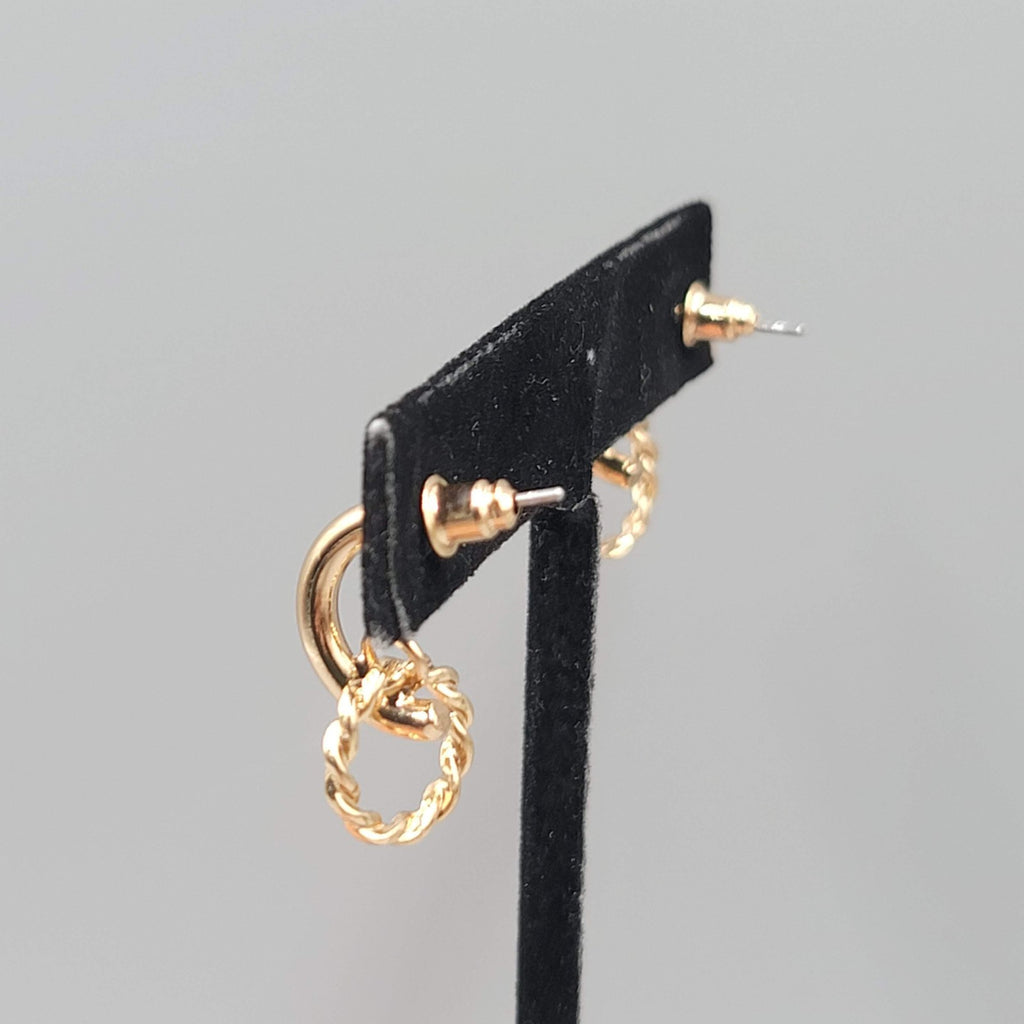 Double Small Hoops Pierced Earrings Gold tone Dangle 1"