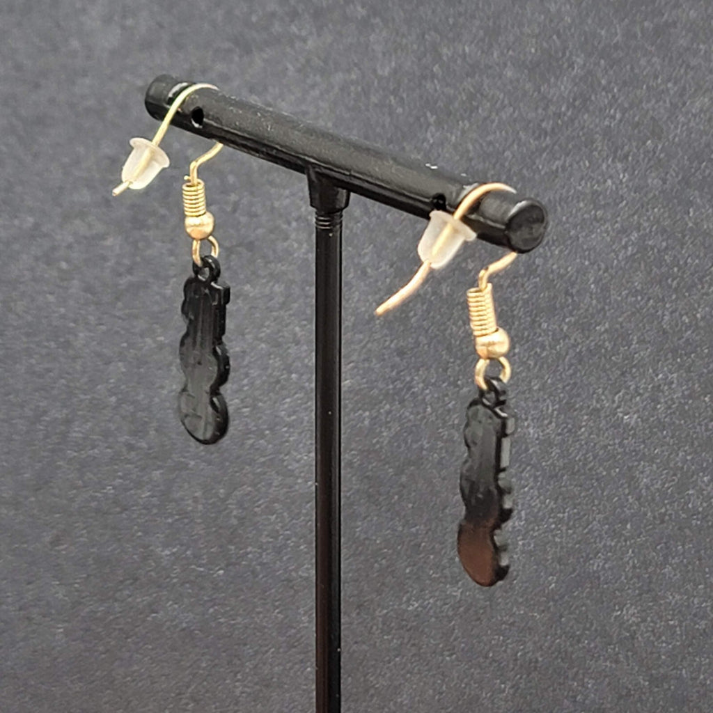 BOO Pierced Earrings Black Enamel Halloween Dangle Gold tone 7/8"