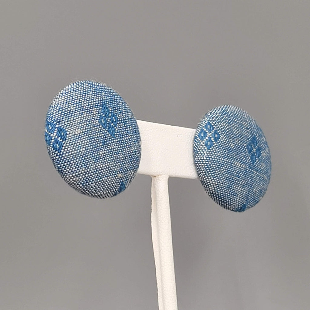 Vintage Round Denim Pierced Earrings 1 1/8"