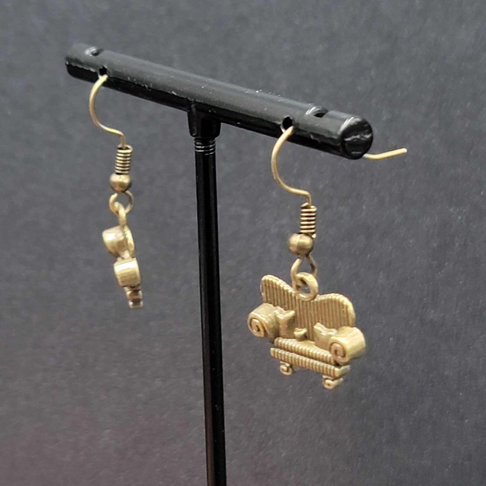 New Cozy Sofa Couch Pierced Earrings Bronze tone Tool Dangle 5/8"