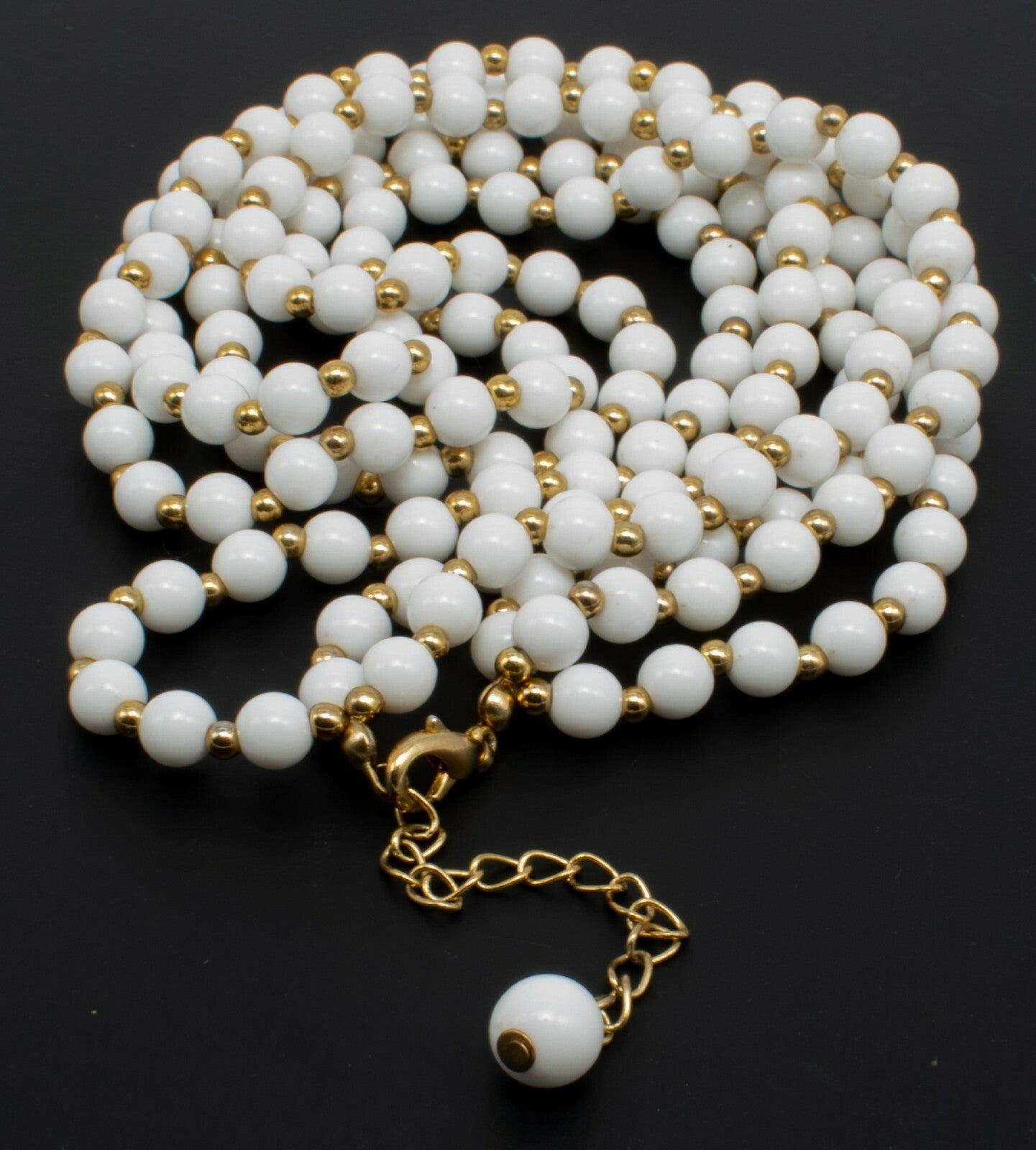Vintage Triple Strand White & Gold Beaded Necklace Costume Estate 18" - 20'