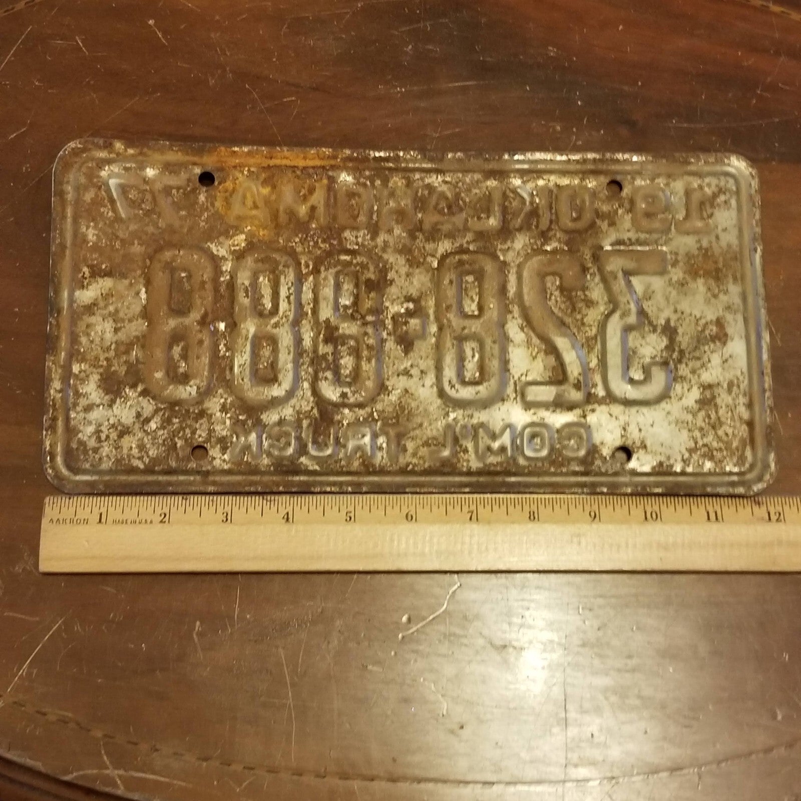 Vintage 1977 License Plate OKLAHOMA 328-888 12" x 6"