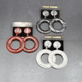Lot of 3 Pierced Earrings NOS White Gray Red Speckled Enamel Hoops