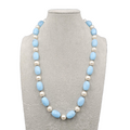 Vintage Swirl Blue Acrylic Necklace White Silver tone Beads 24 in