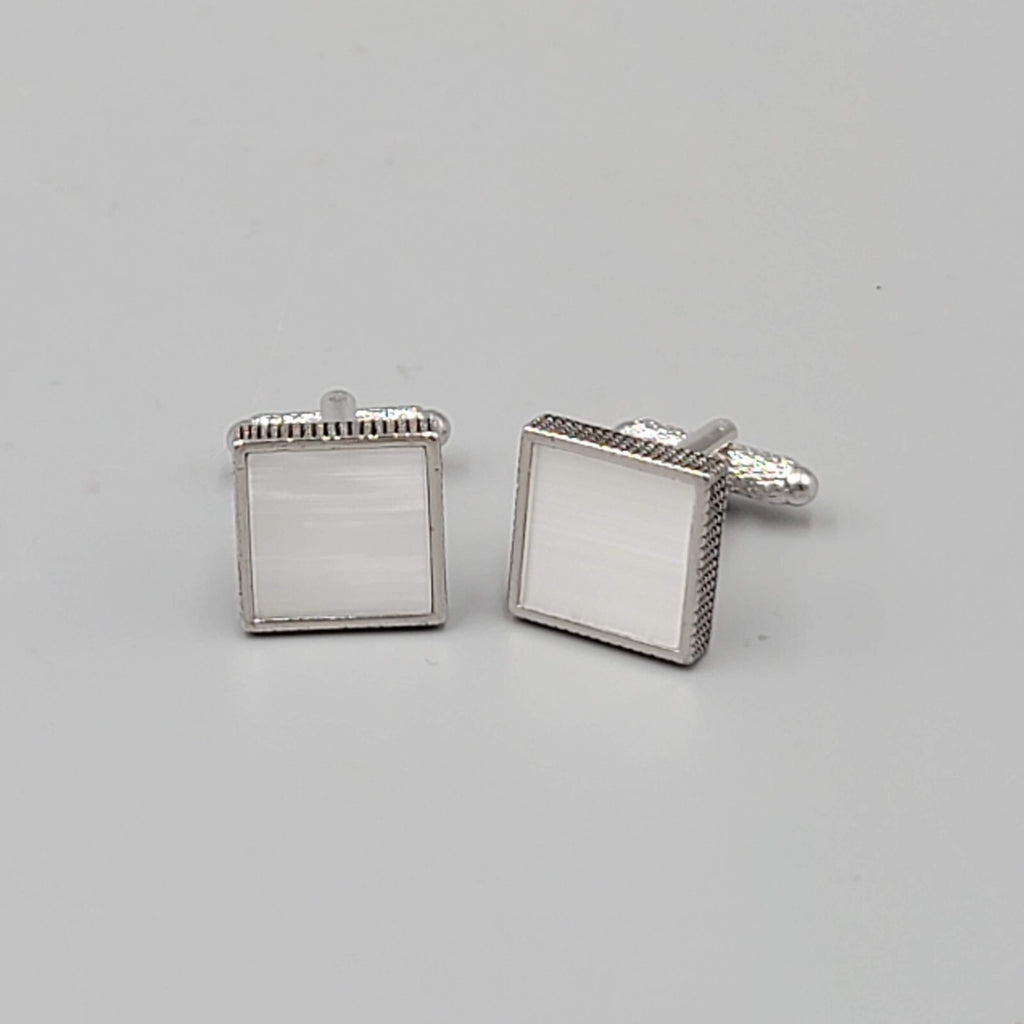Vintage Selenite Mens Cufflinks Silver tone Square Mens Estate Jewelry 5/8"