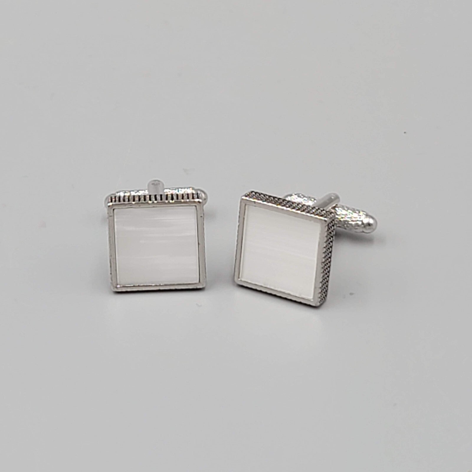 Vintage Selenite Mens Cufflinks Silver tone Square Mens Estate Jewelry 5/8"