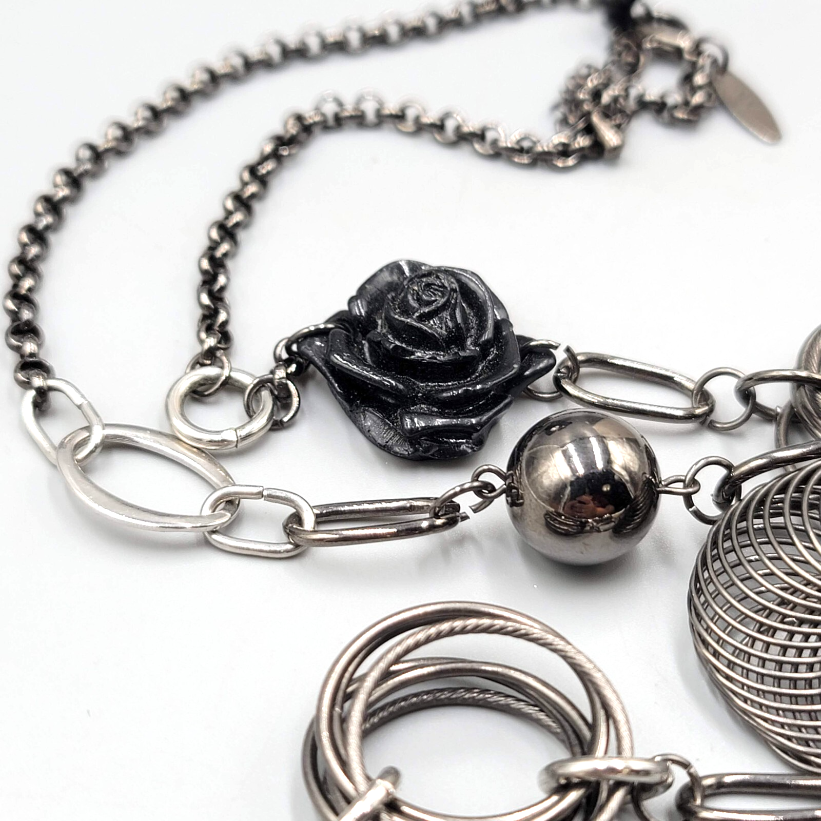 Long NY Black and Gray Necklace Eclectic Bead 42"+