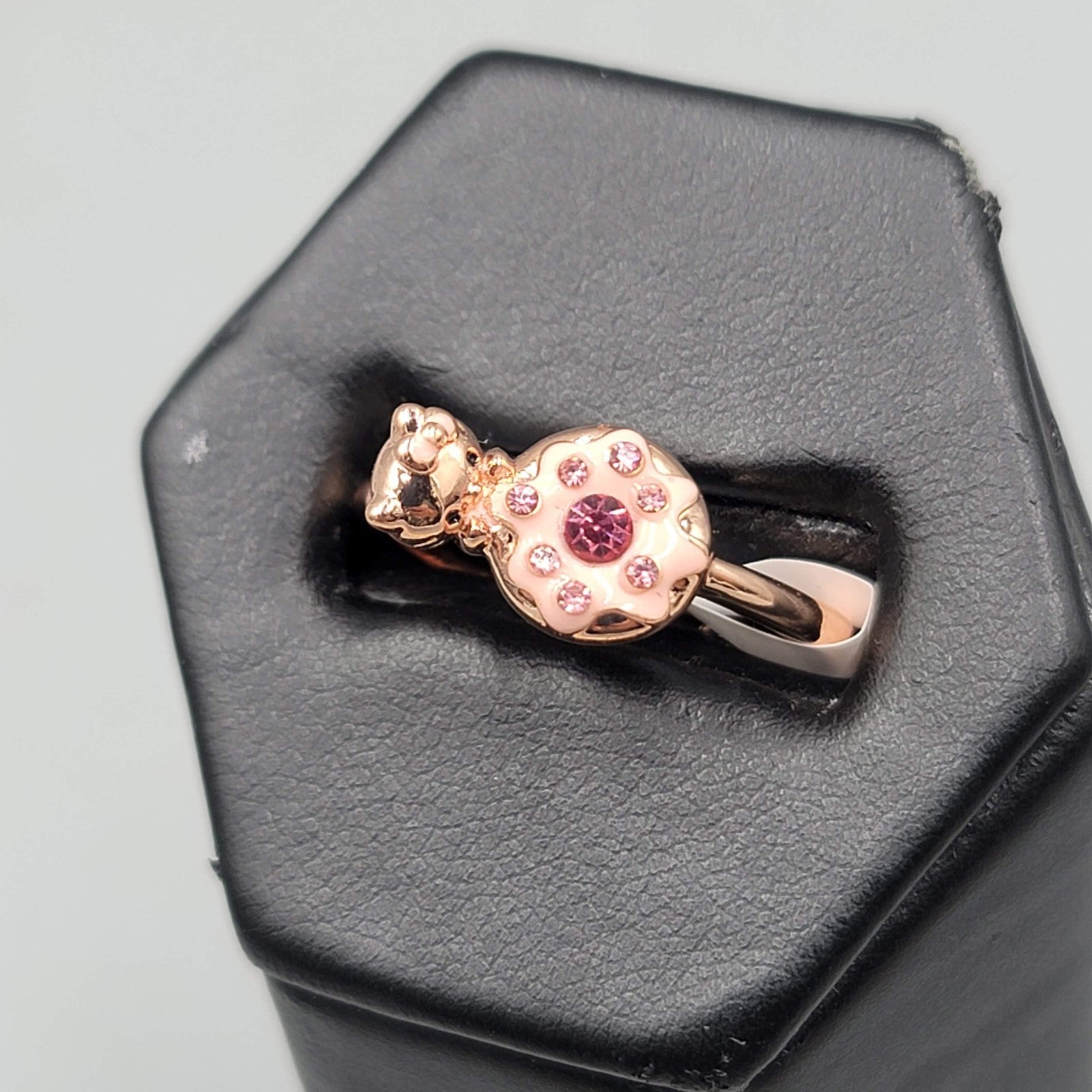 Hello Kitty Bakery Fragrant Jewels Ring Sz 9 Rose Gold tone Enamel Crystal Donut