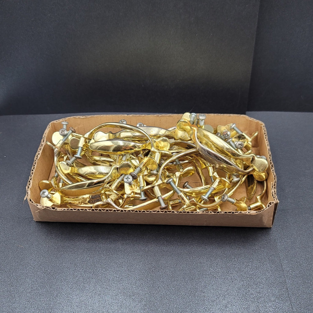 Vtg Drawer Cabinet Pulls Brass Plated Lot of 32 Gold tone Hardware Included