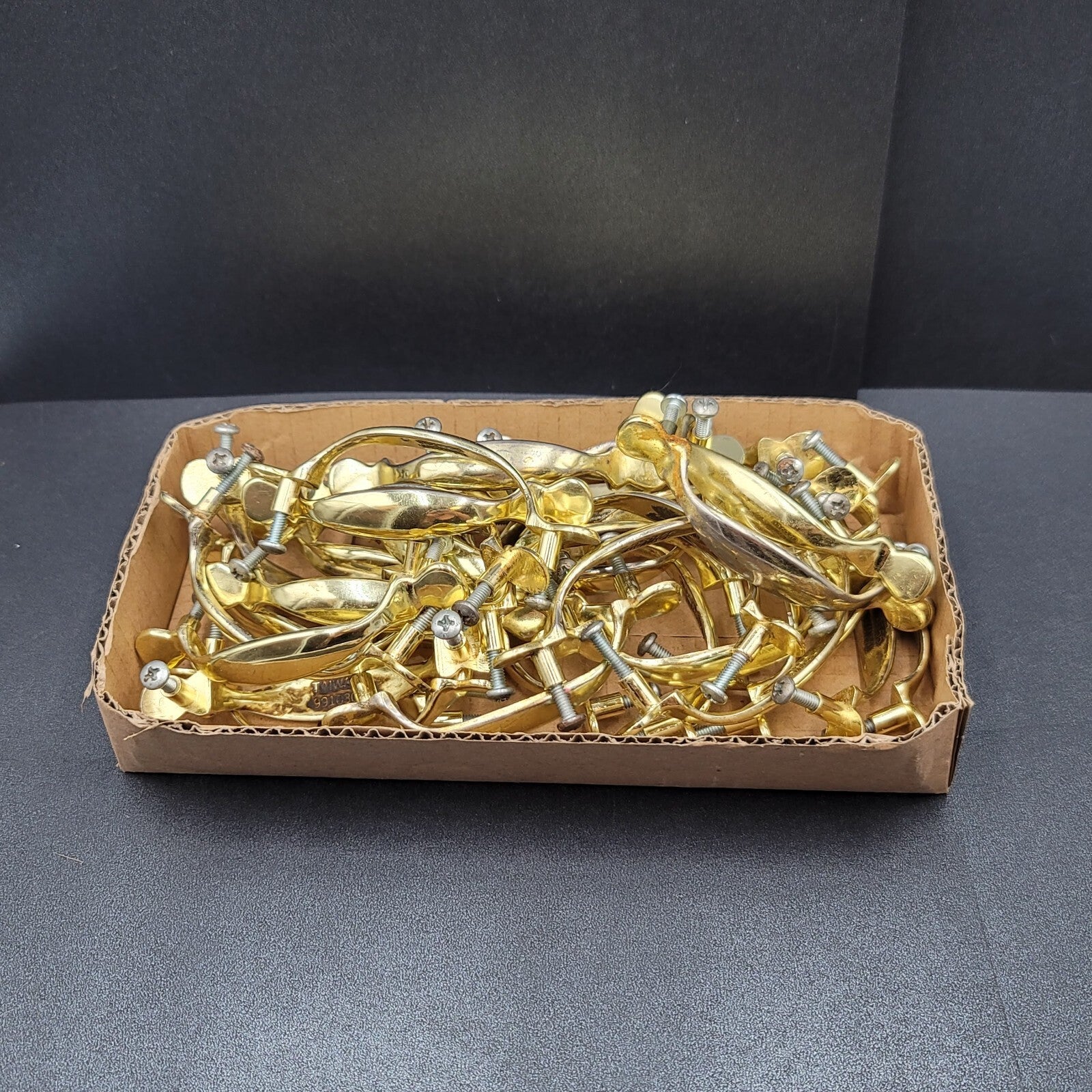 Vtg Drawer Cabinet Pulls Brass Plated Lot of 32 Gold tone Hardware Included