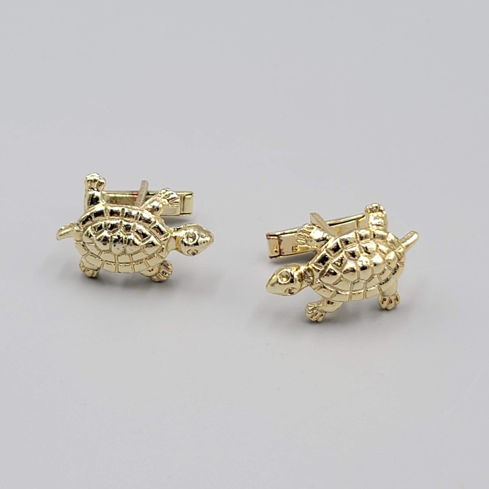 Vintage Turtle Cuff Links Gold tone 1" Mens Costume Jewelry