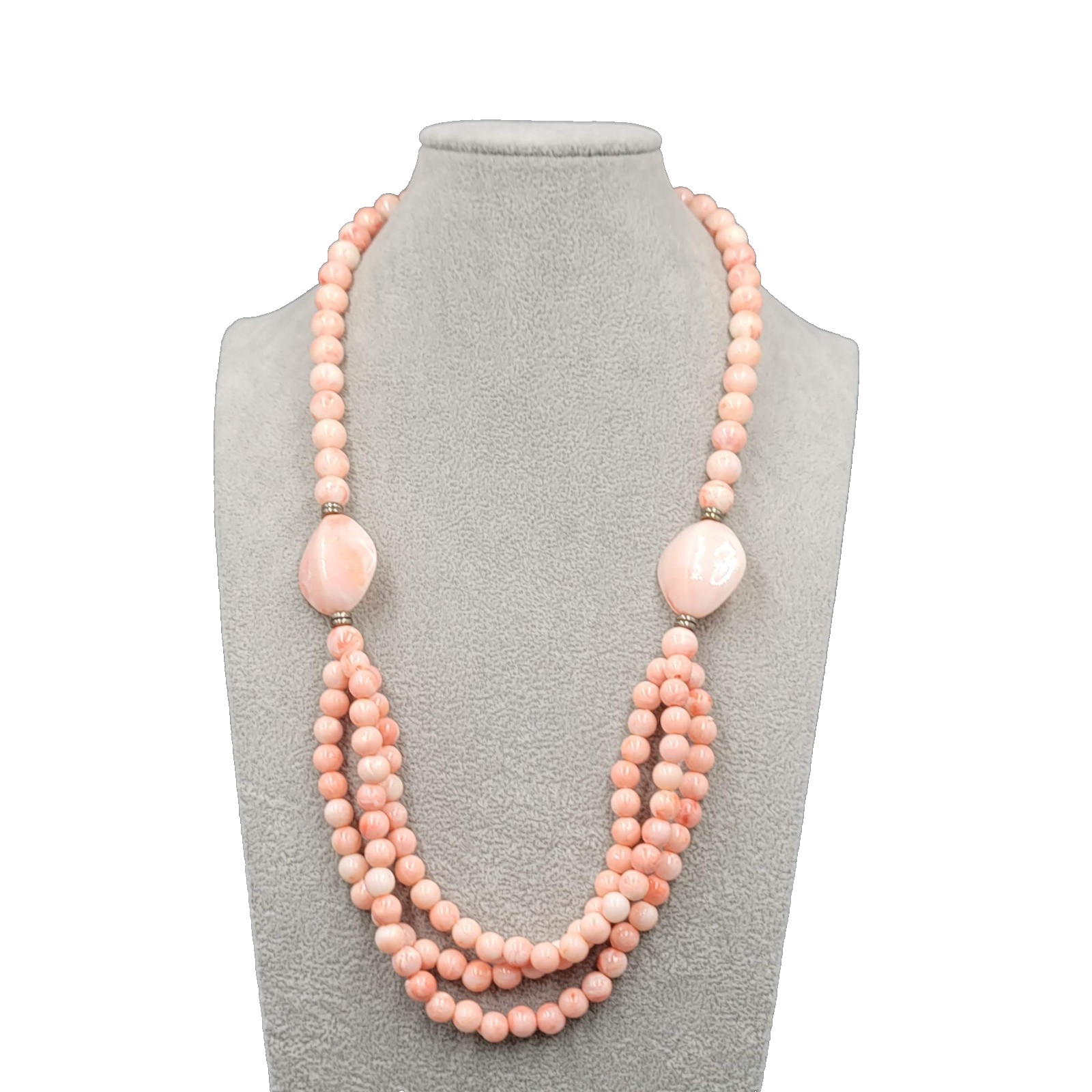 Vintage Pink Swirl Bead Necklace Layered Statement 24 in