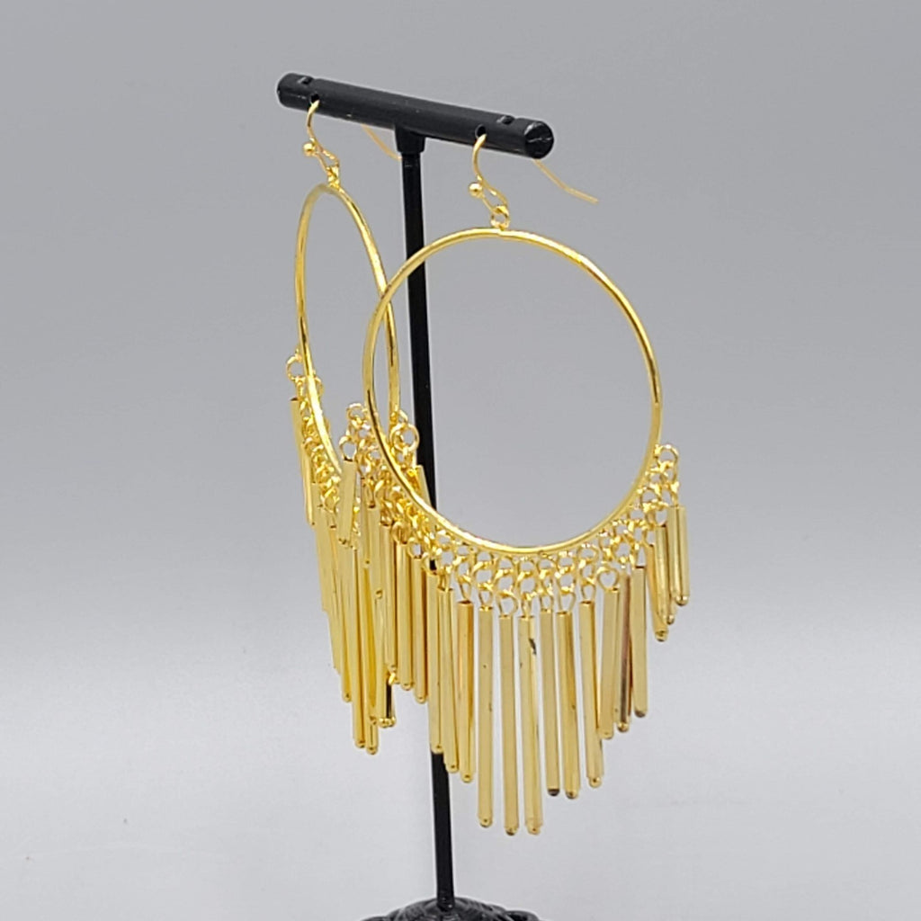 Large Statement Pierced Earrings Brassy/Gold tone Dangle 