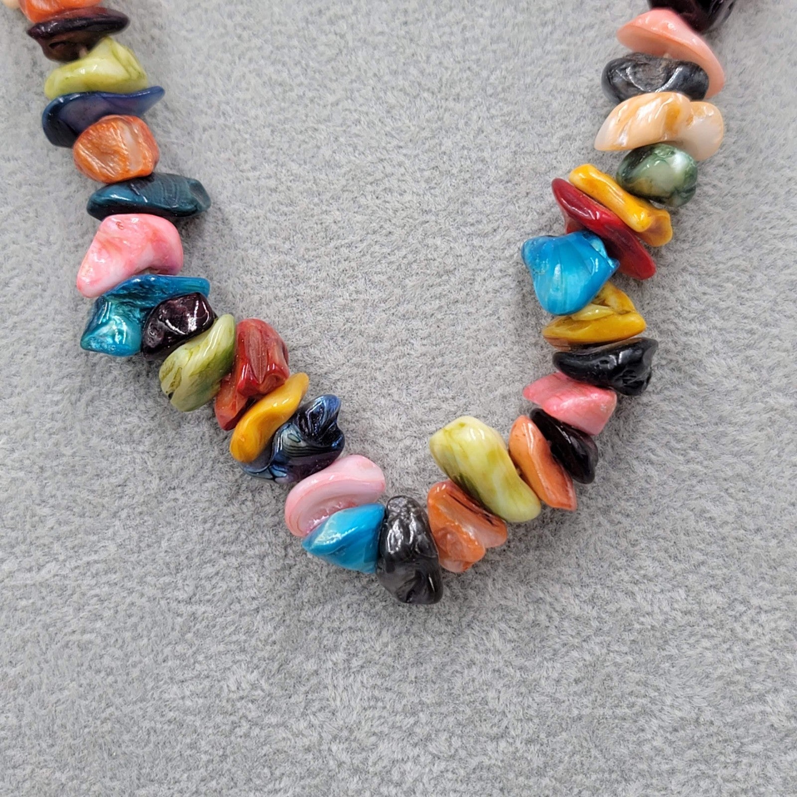 Vintage Dyed Shell Beads Necklace Statement Multicolor 20 in