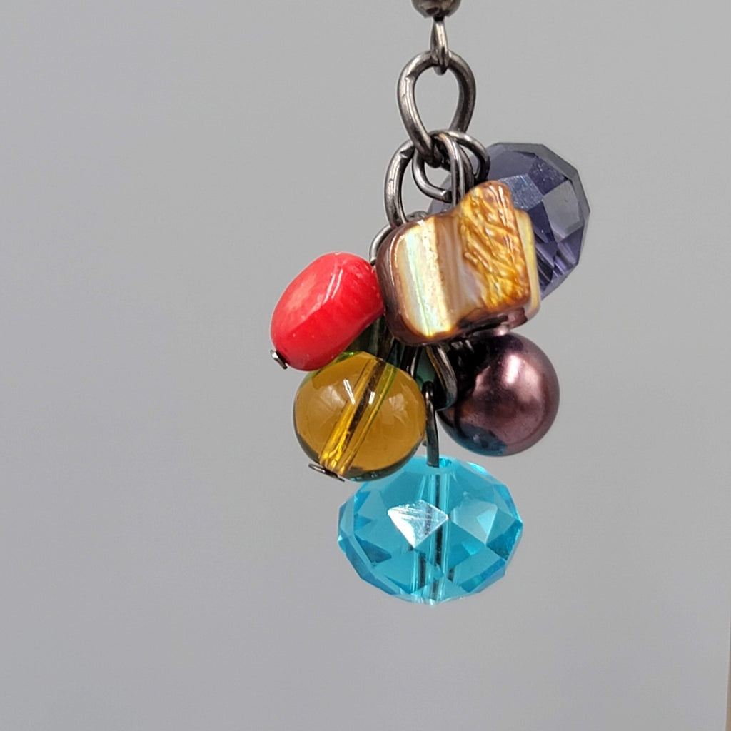 Multicolor Shell and Glass Bead Pierced Earrings Dangle 1.5 in