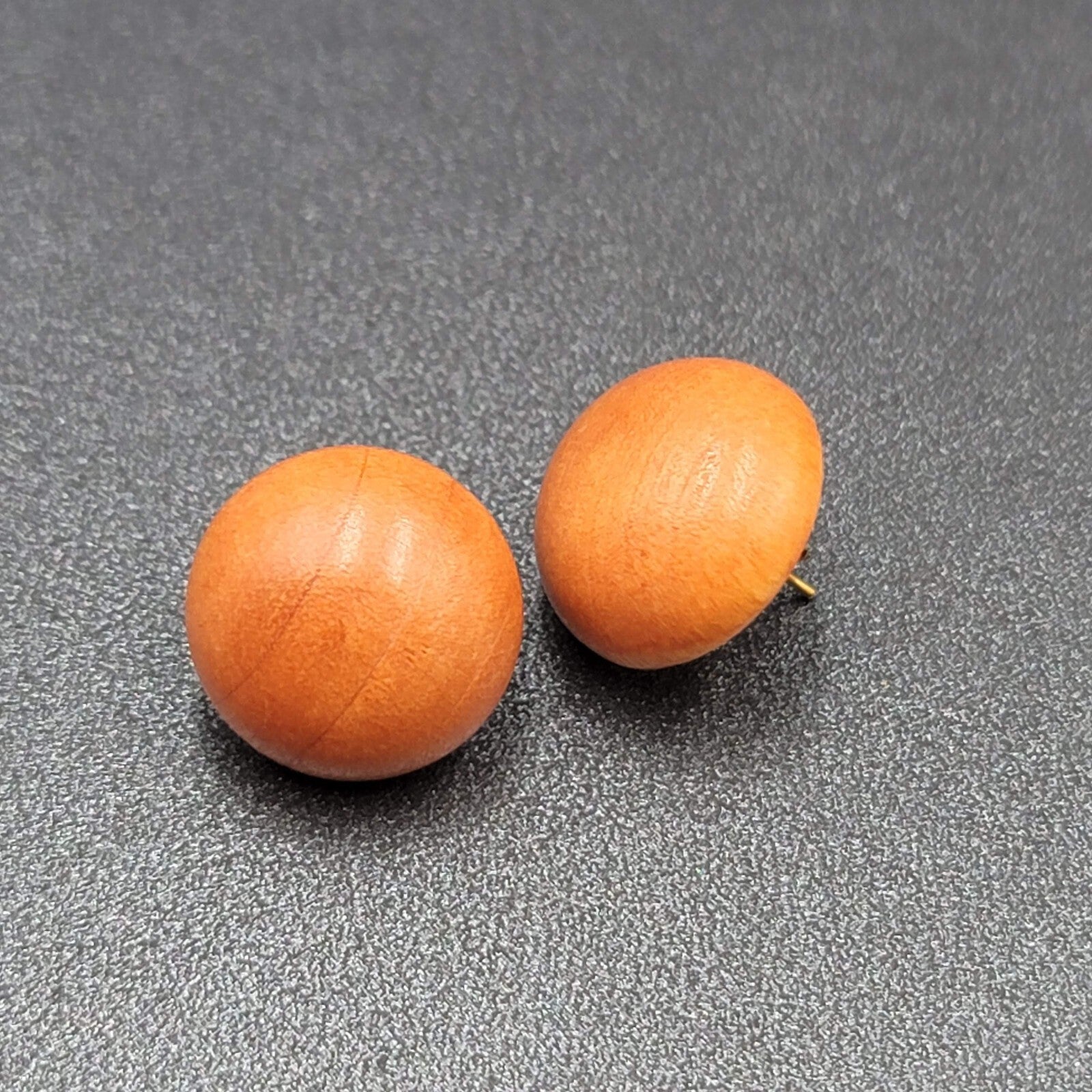 Vintage Pierced Earrings Wood Dome Round Studs 3/4"