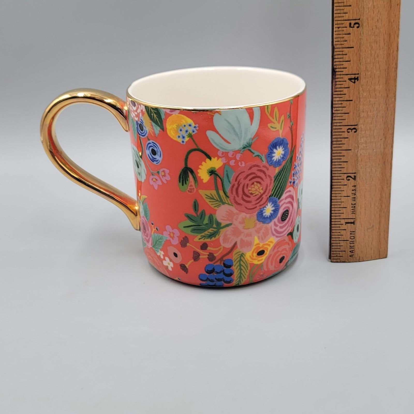 Rifle Paper Co Anthropologie Letter N Floral Mug Gold Handle Monogram Coffee Cup