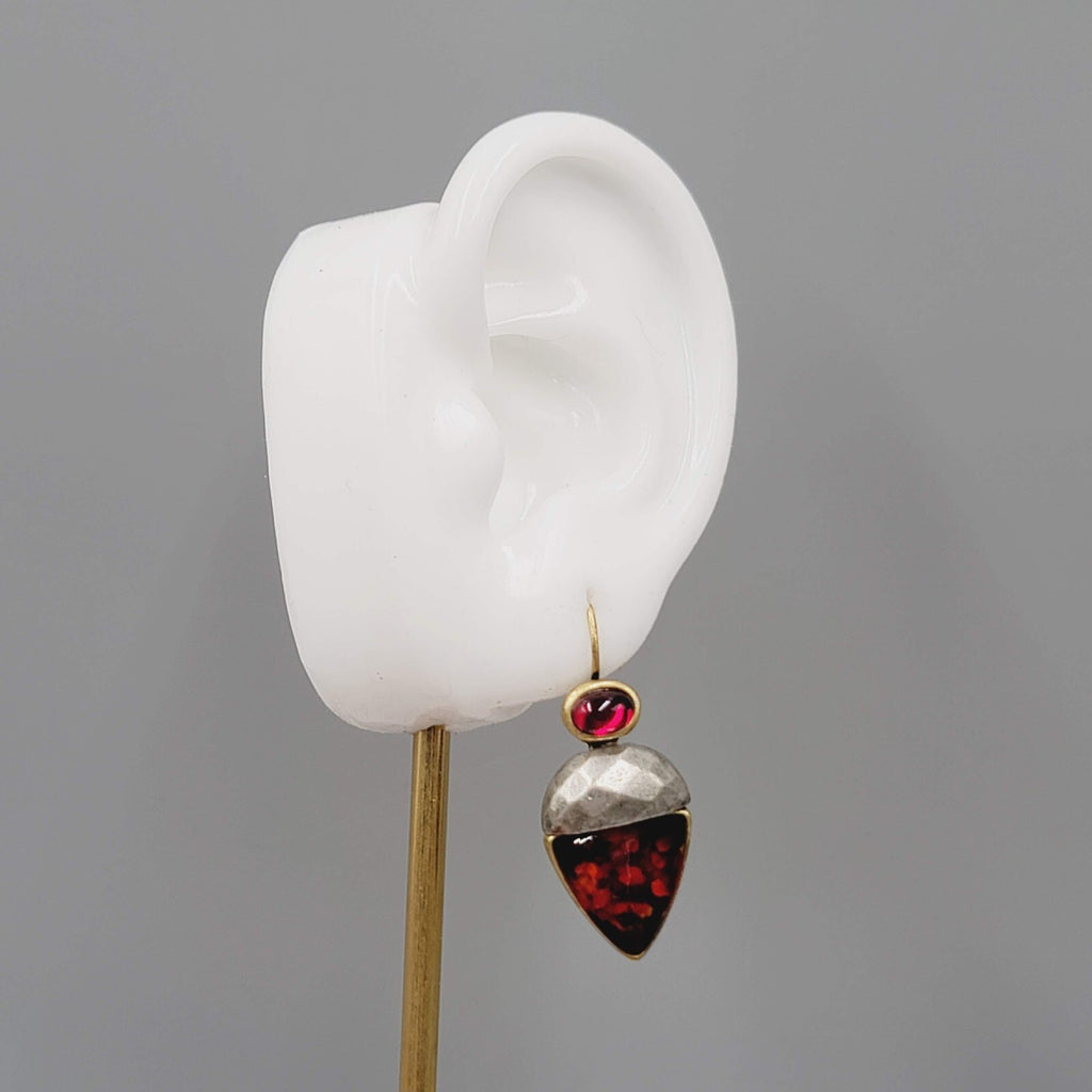 Chicos Pierced Earrings Two toned Red Rhinestone Drop 1 1/8"