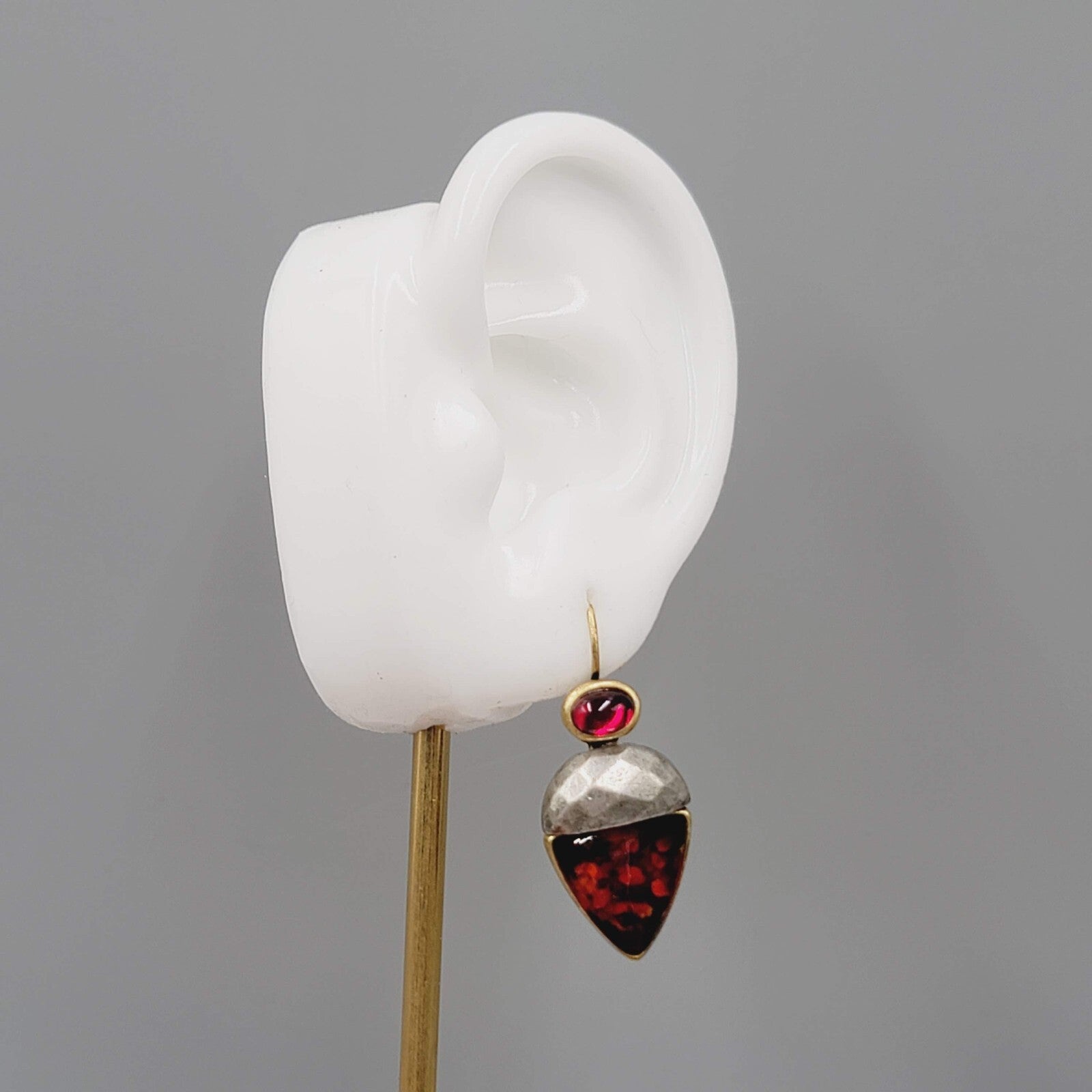 Chicos Pierced Earrings Two toned Red Rhinestone Drop 1 1/8"