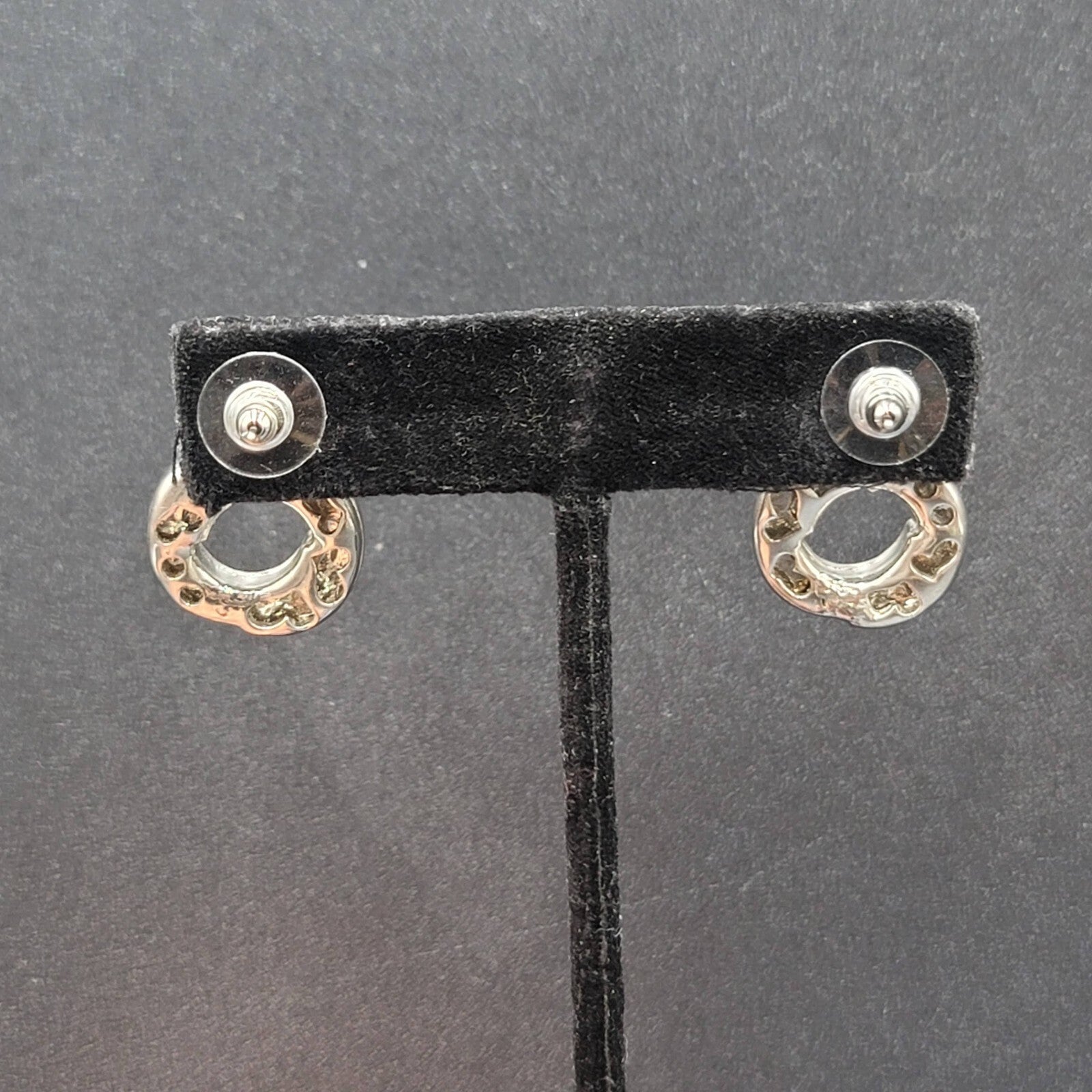Pierced Earrings Silver tone Black Enamel Rhinestone Drop 1"