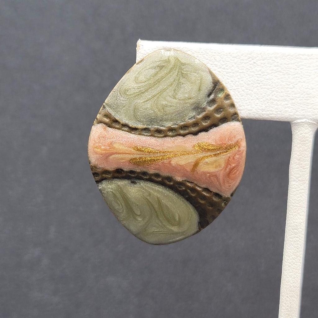 Vintage Pierced Earrings Mauve Pink Sage Green Enamel over Metal Drop 1.5"