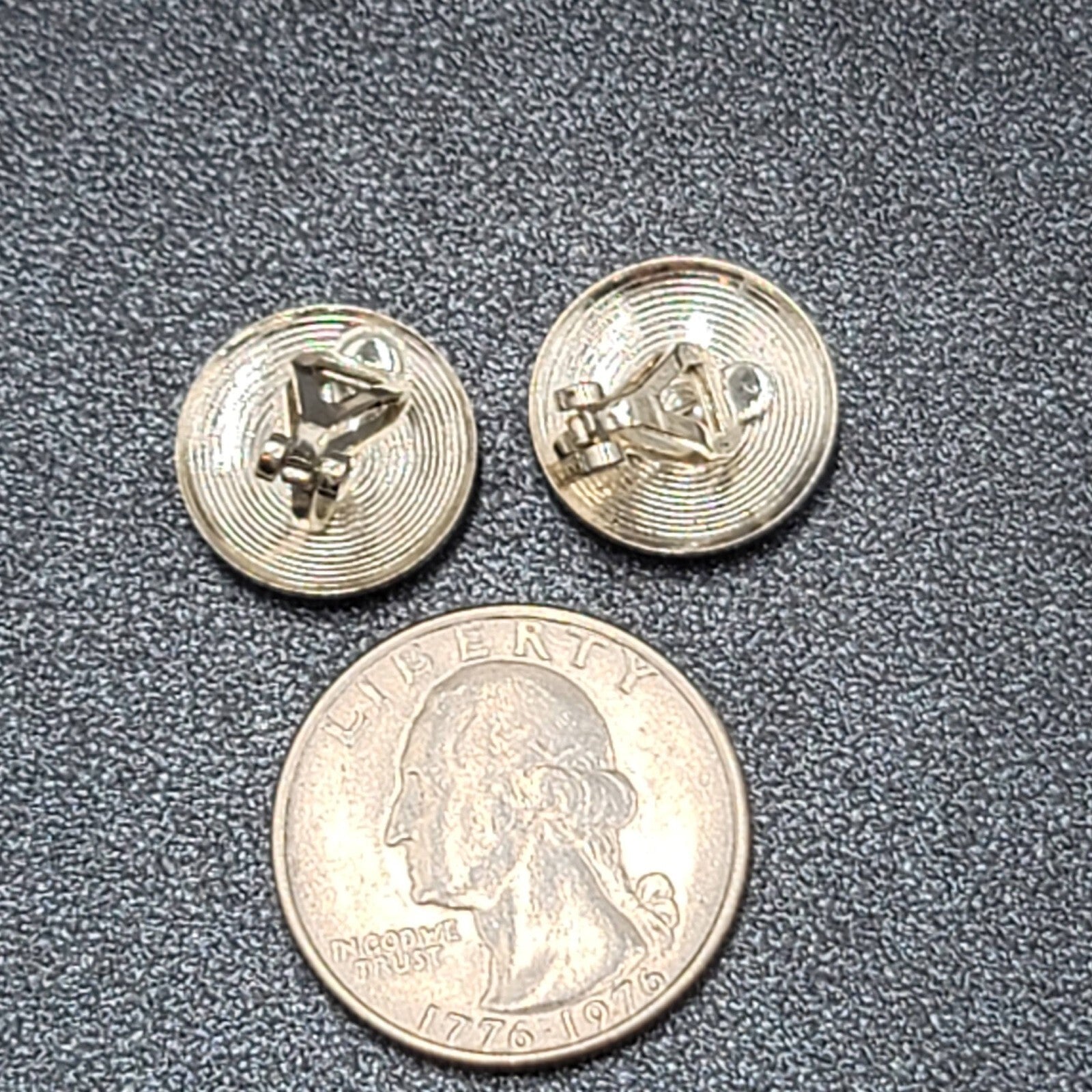 Vintage Clip on Earrings Silver tone Embossed Discs Floral Studs 5/8"