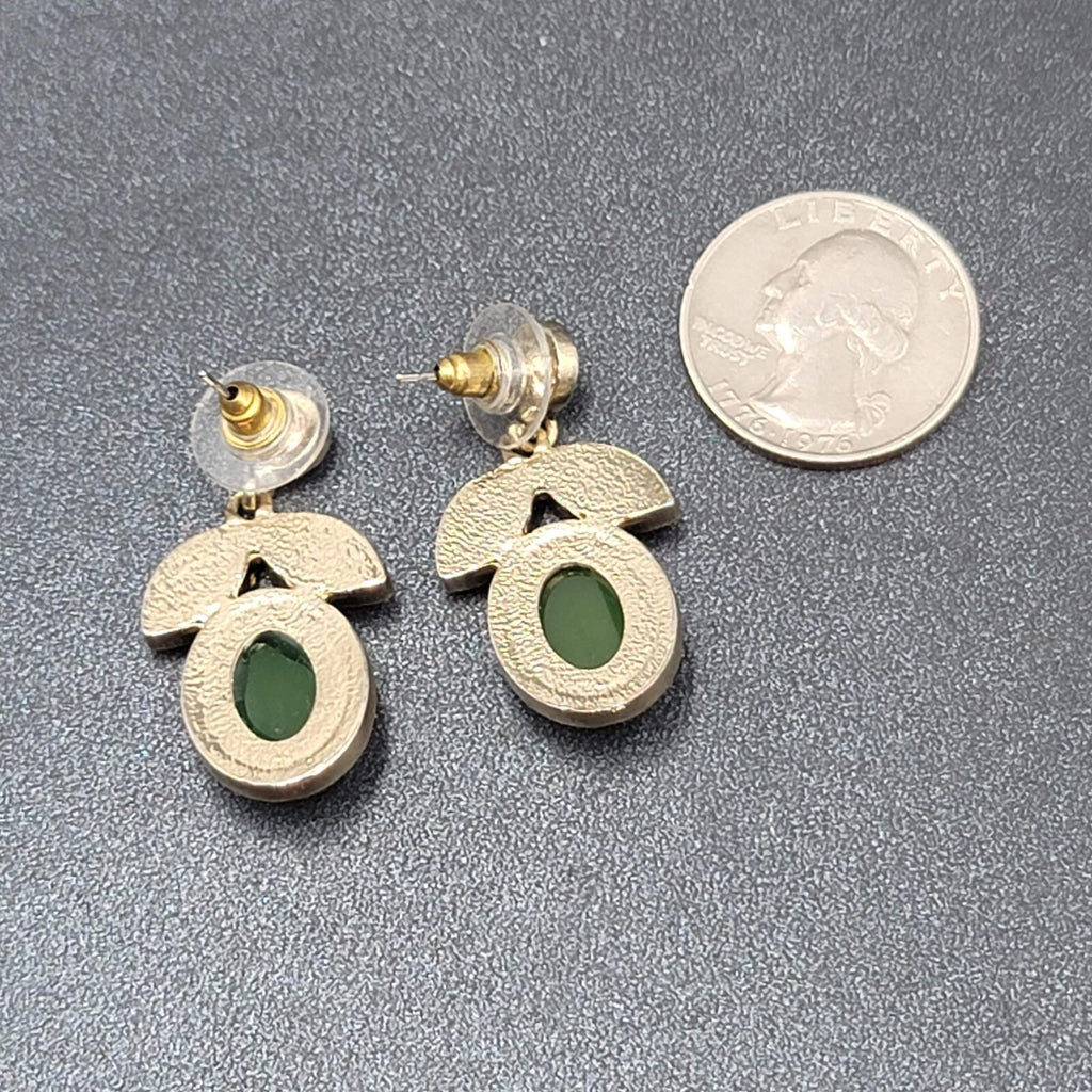 Pierced Earrings Gold tone Faceted Multicolor Dangle Green Red Yellow 1.5"