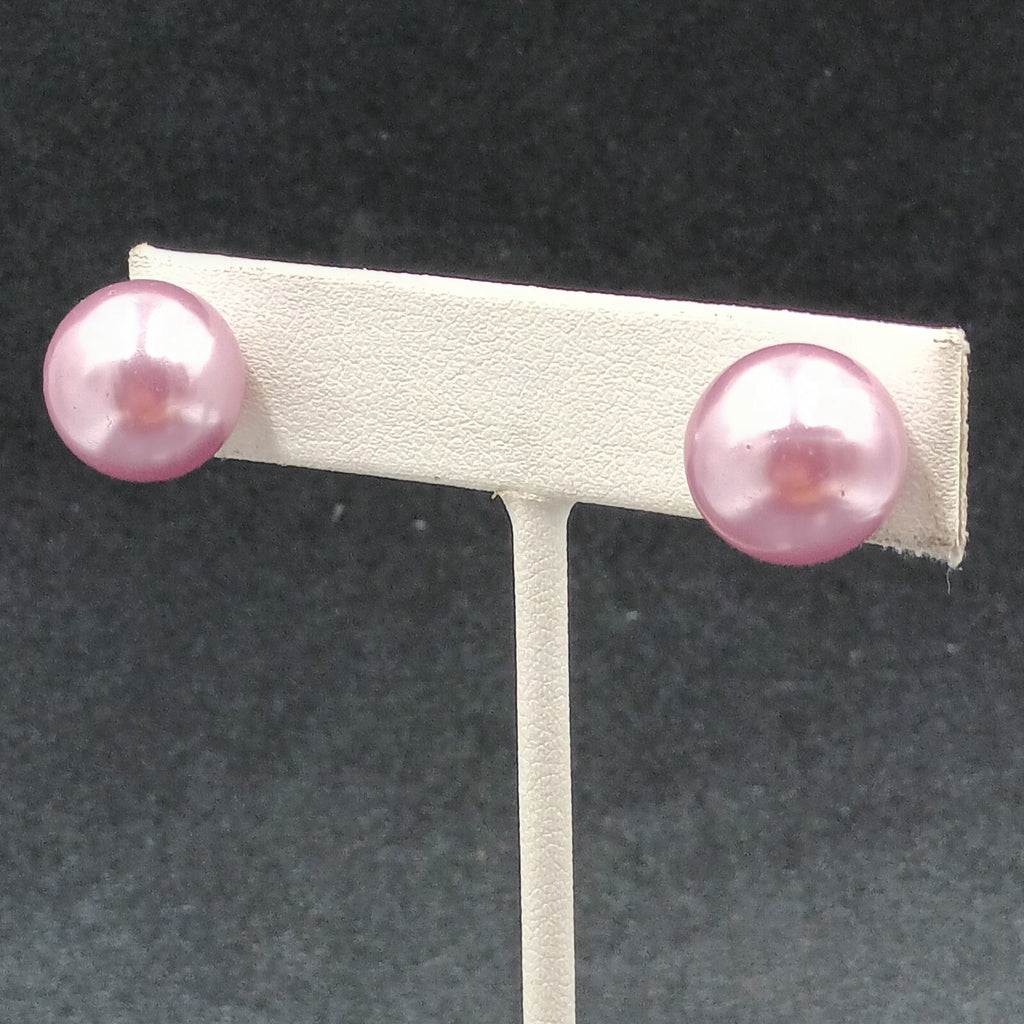 Pierced Earrings Purple Faux Pearl Studs 1/2"