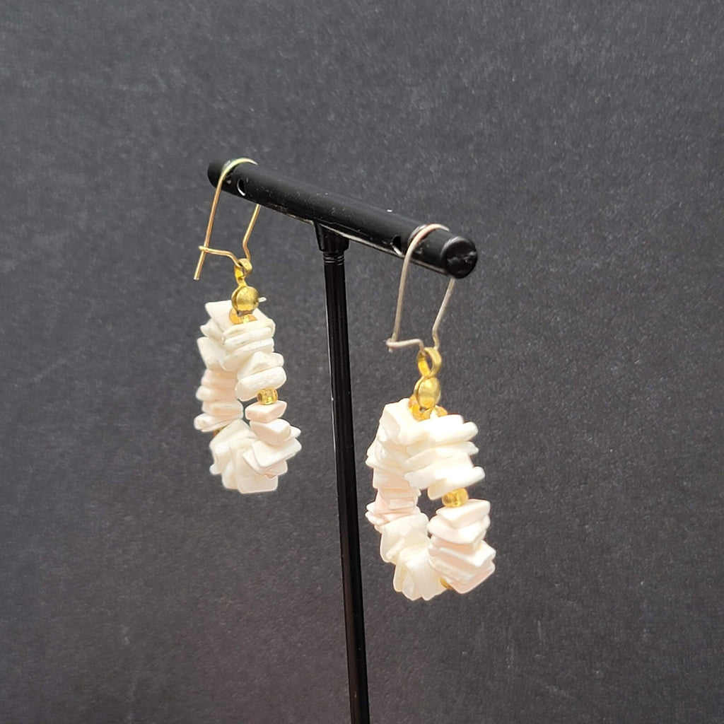 Vintage Heishi Pierced Earrings Shell Beads Dangle 1.25"