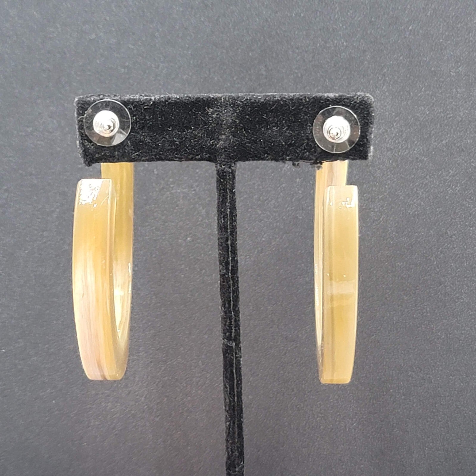 Pierced Earrings Resin Faux Horn Hoops Hand Painted 2 3/8"