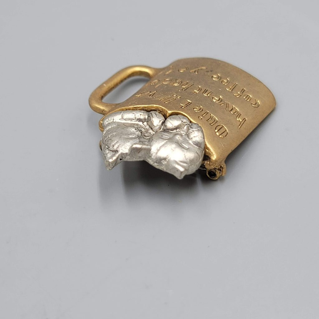 Vintage Danecraft Kitty Cat Coffee Mug Brooch 1.75"